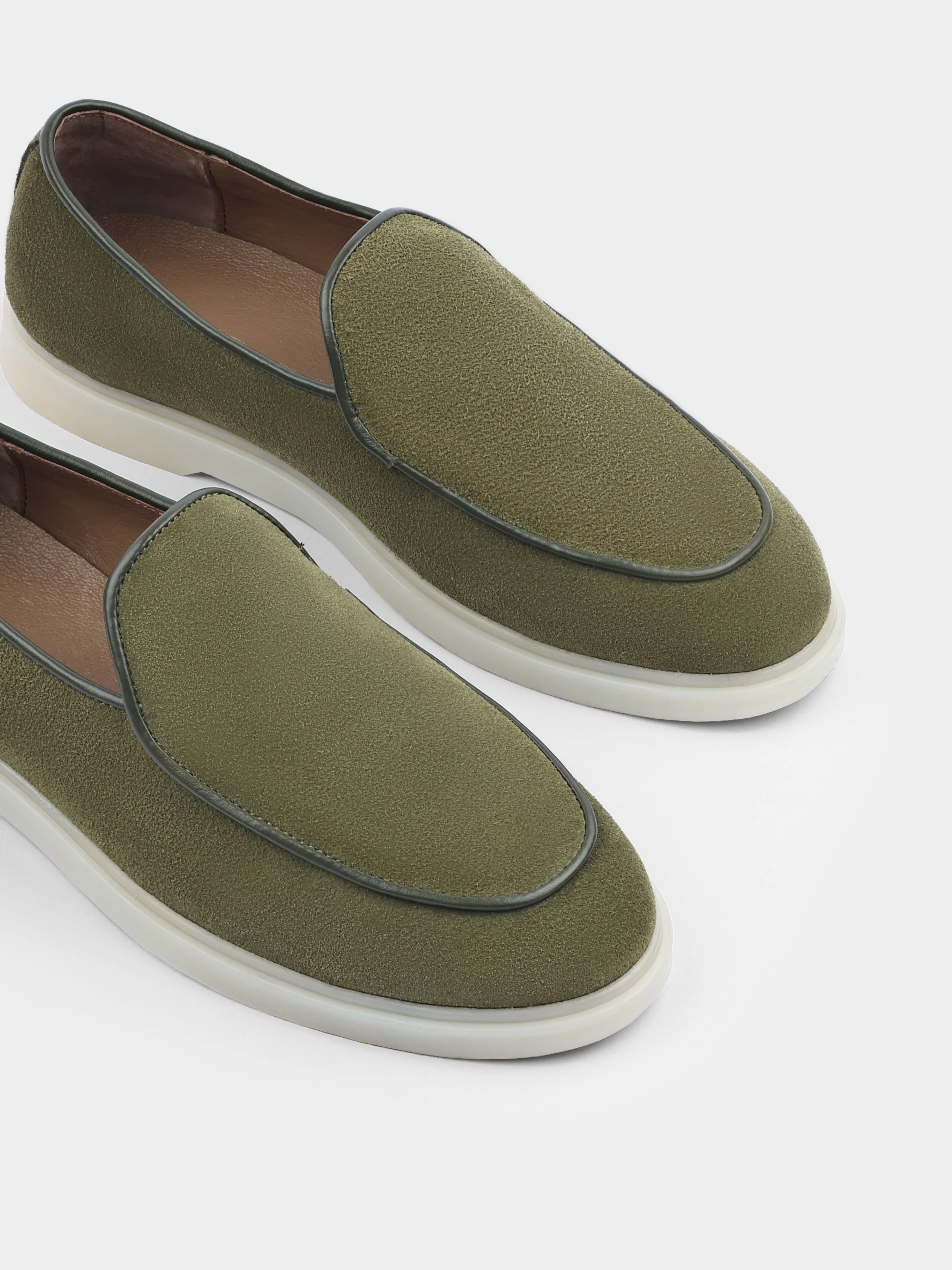Oliwkowe Zamszowe Loafersy Denno