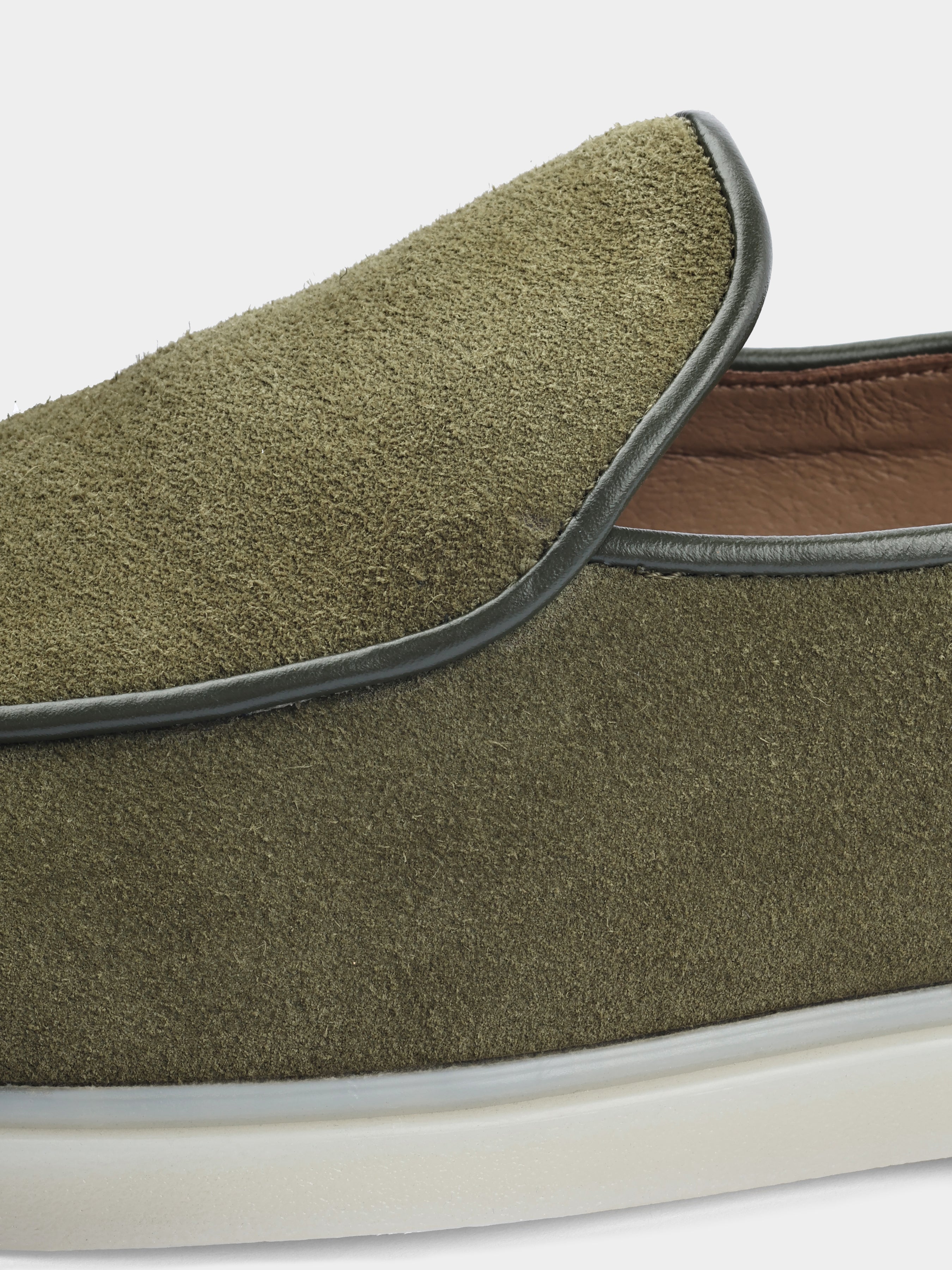 Oliwkowe Zamszowe Loafersy Denno