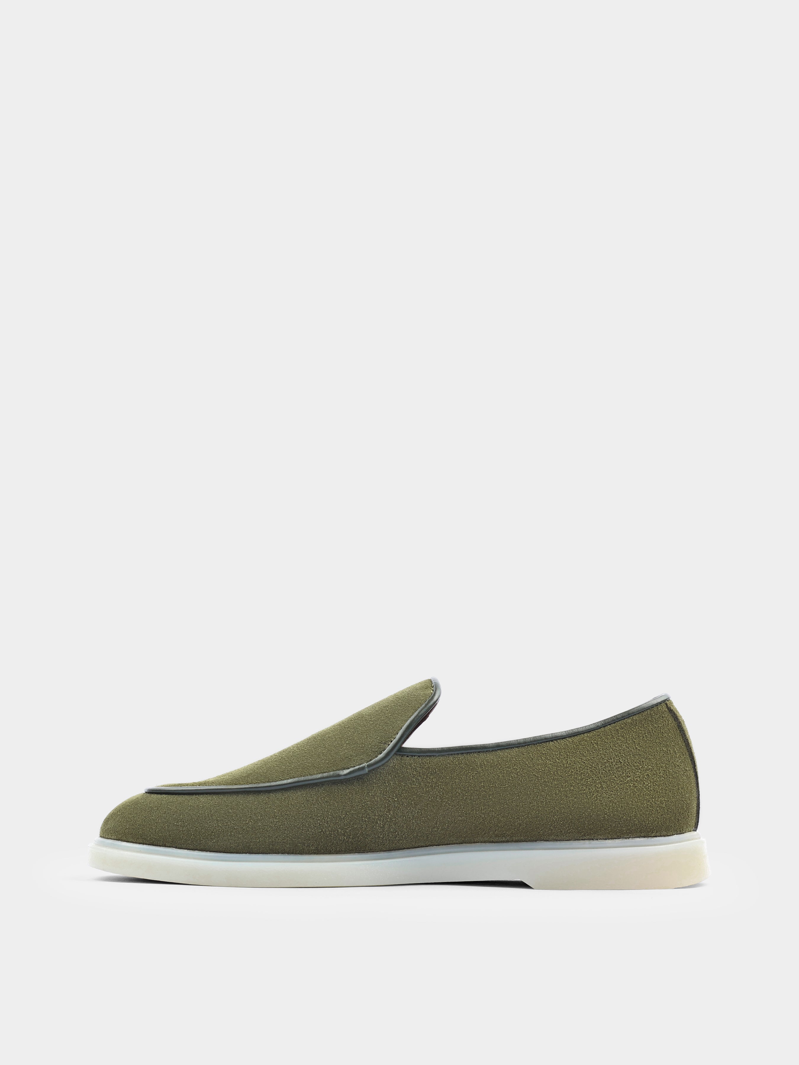 Oliwkowe Zamszowe Loafersy Denno