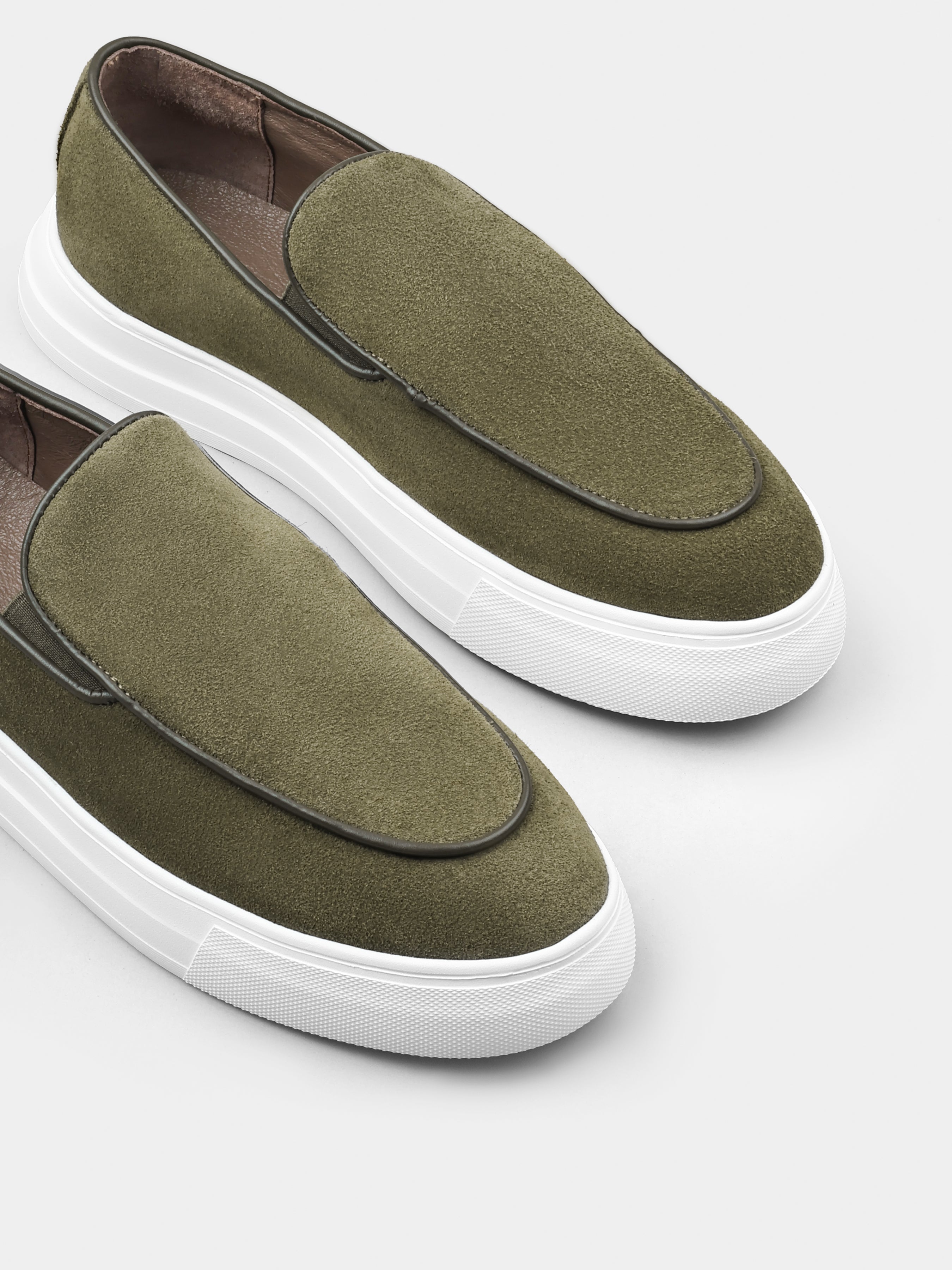 Oliwkowe Zamszowe Loafersy Oscuro
