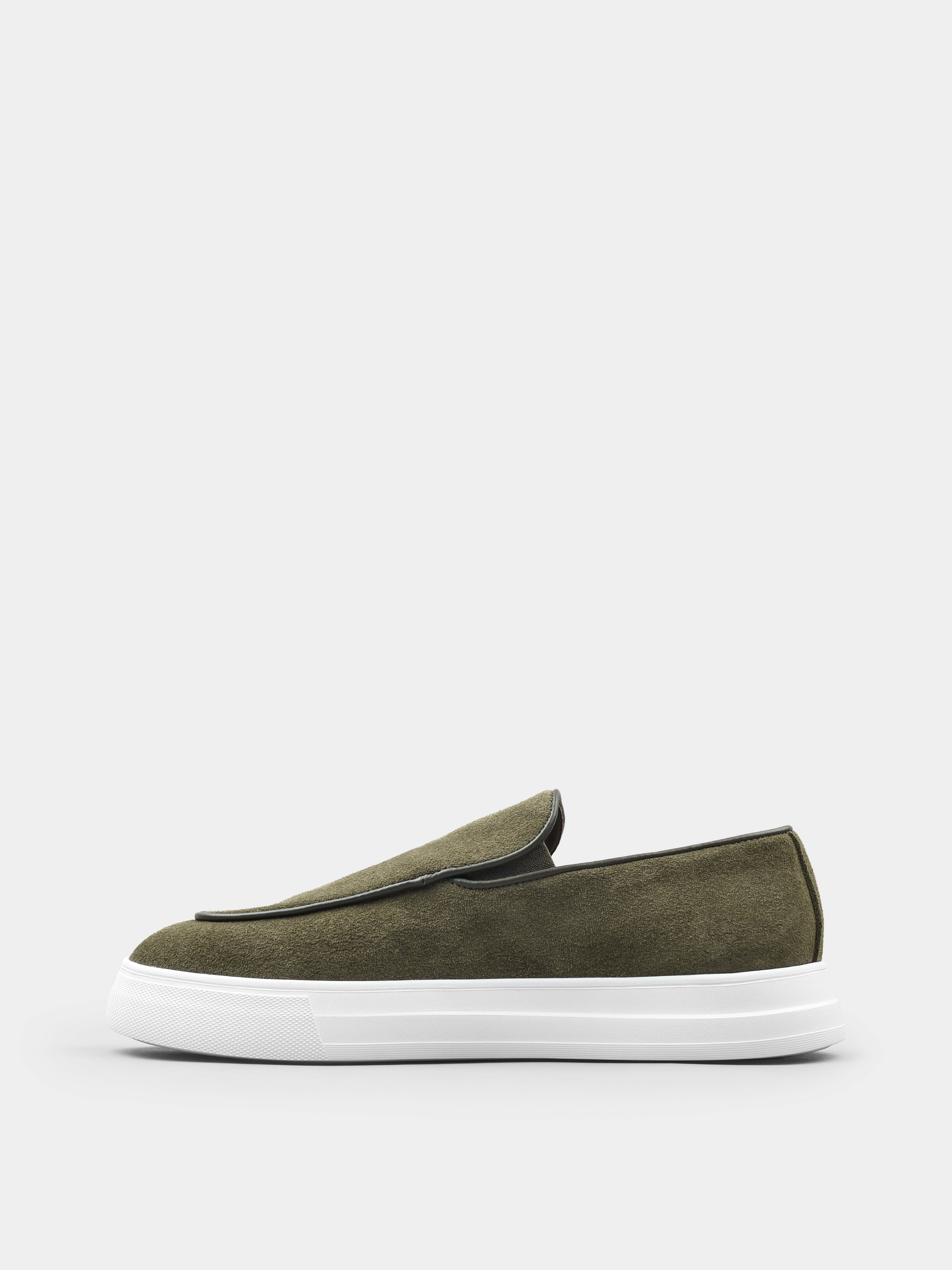 Oliwkowe Zamszowe Loafersy Oscuro