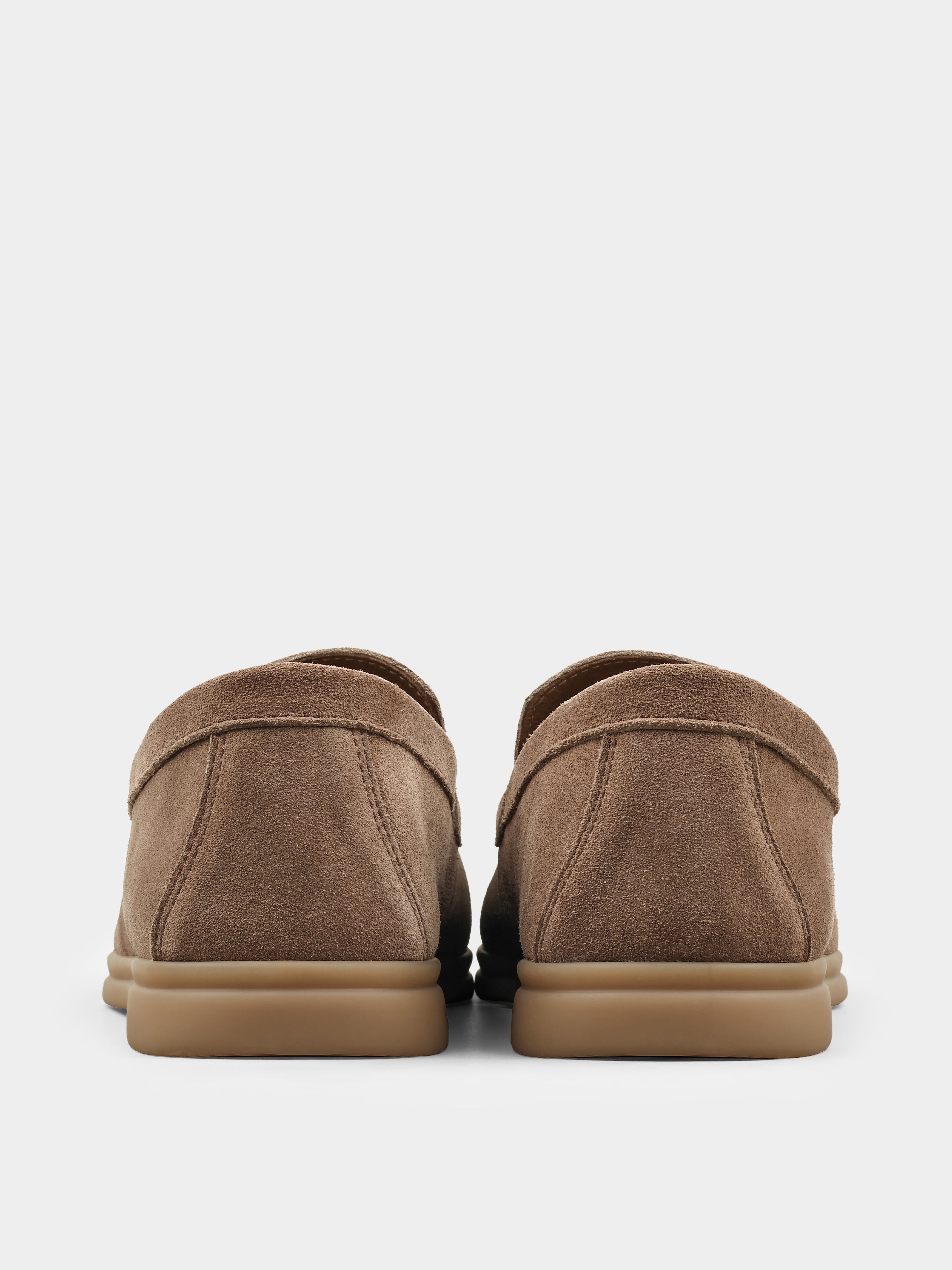 Beżowe Zamszowe Loafersy Fenda