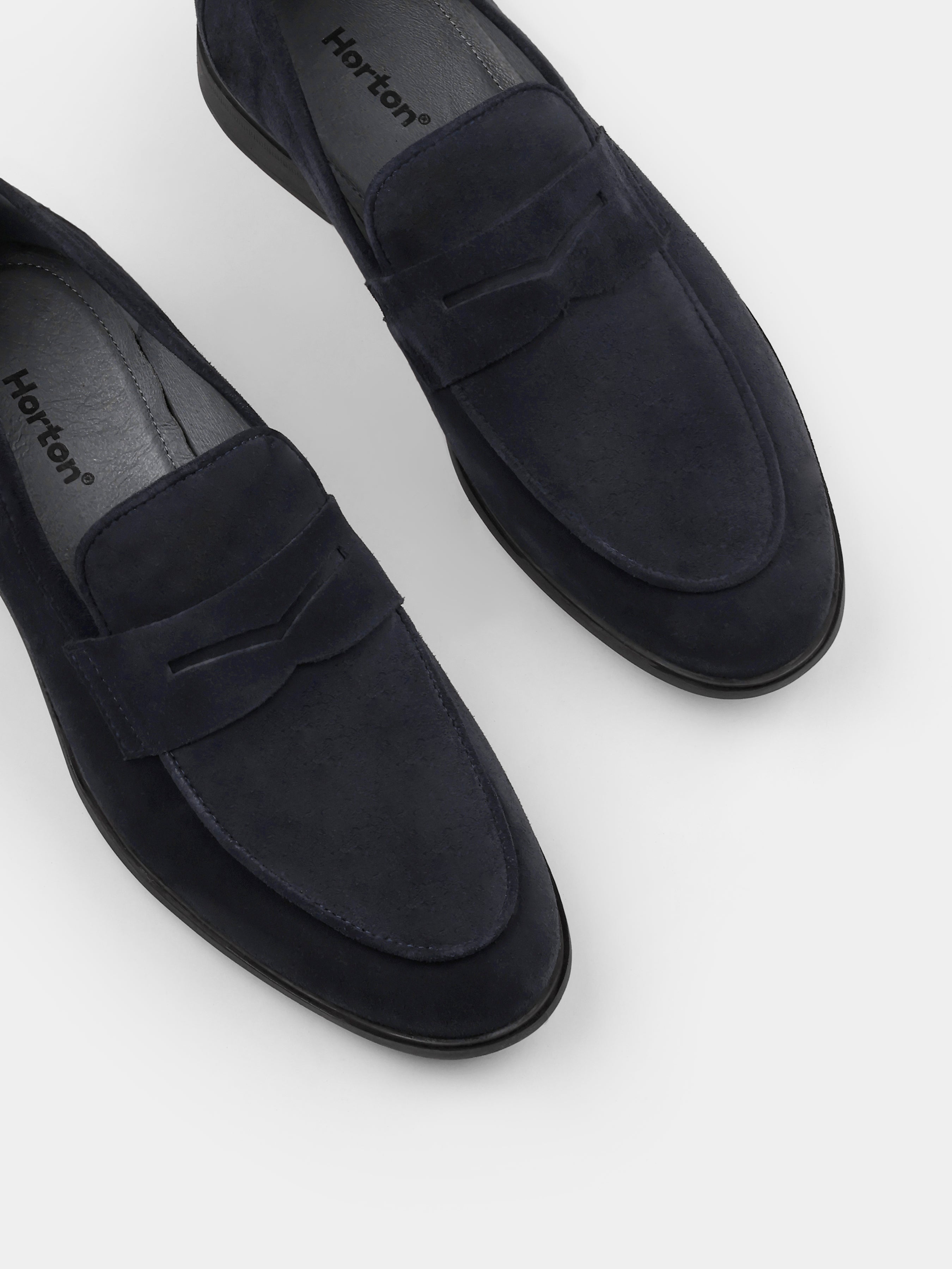Granatowe Zamszowe Loafersy Demini