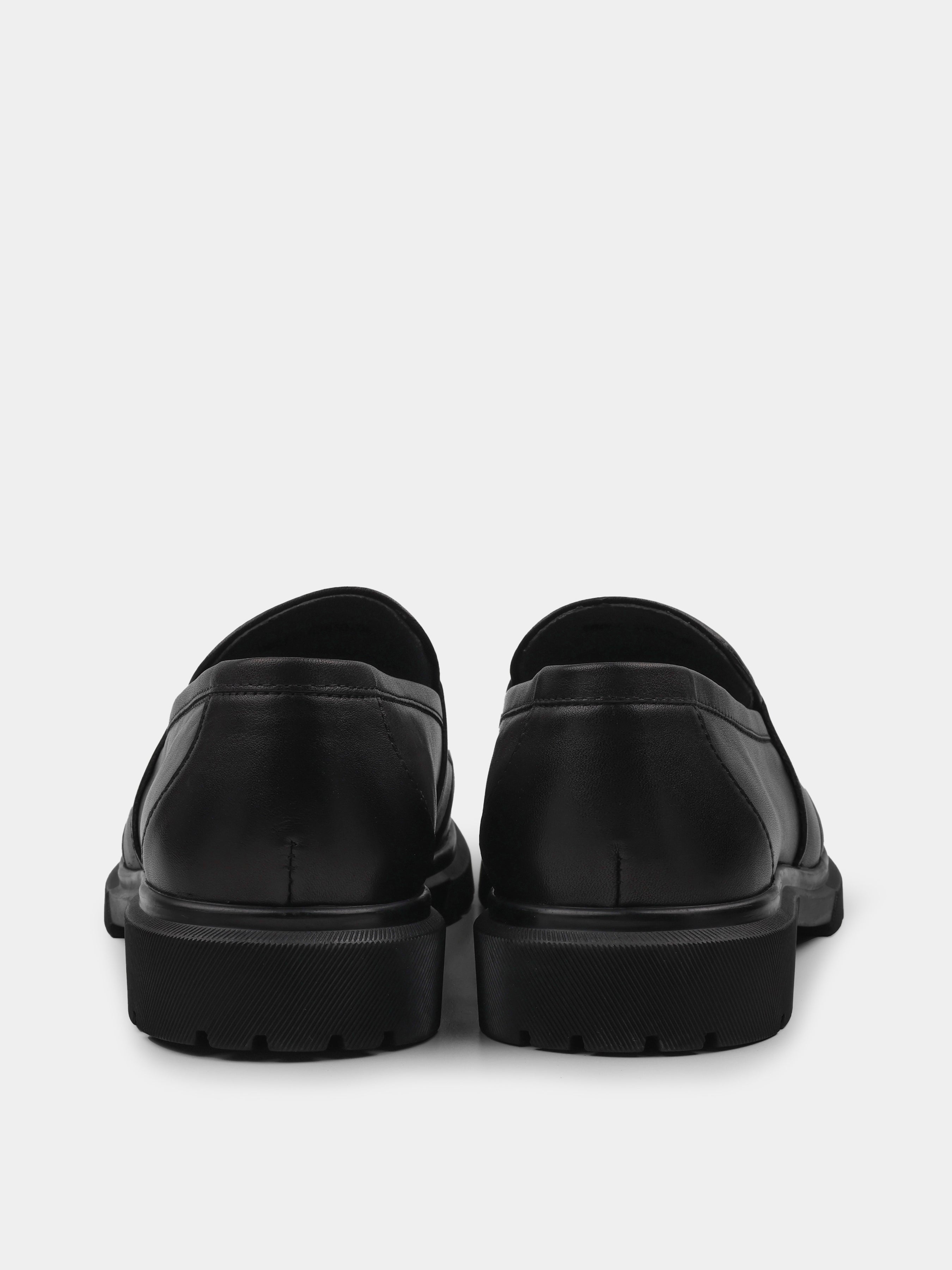 Czarne Skórzane Loafersy Foret