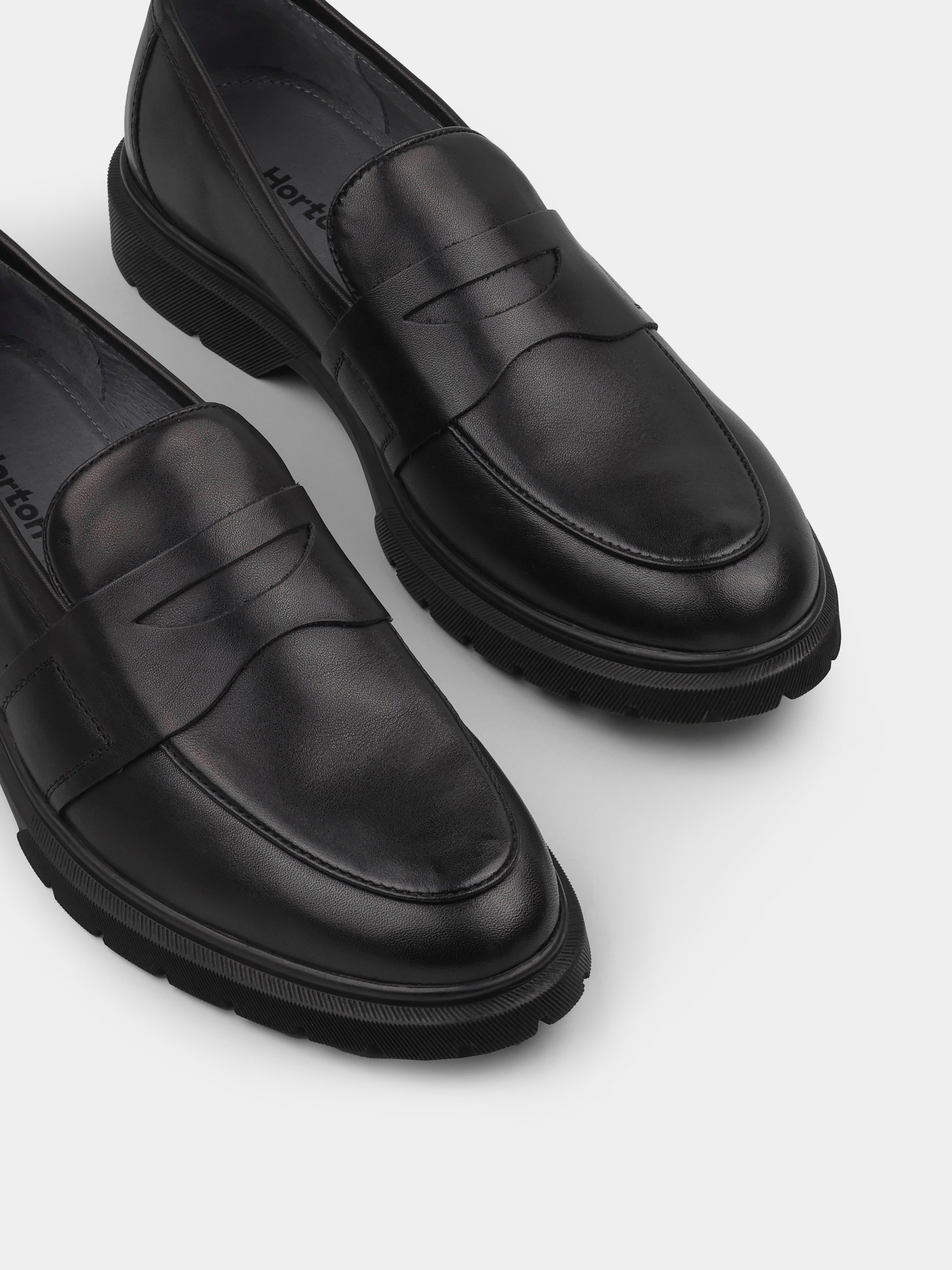 Czarne Skórzane Loafersy Foret