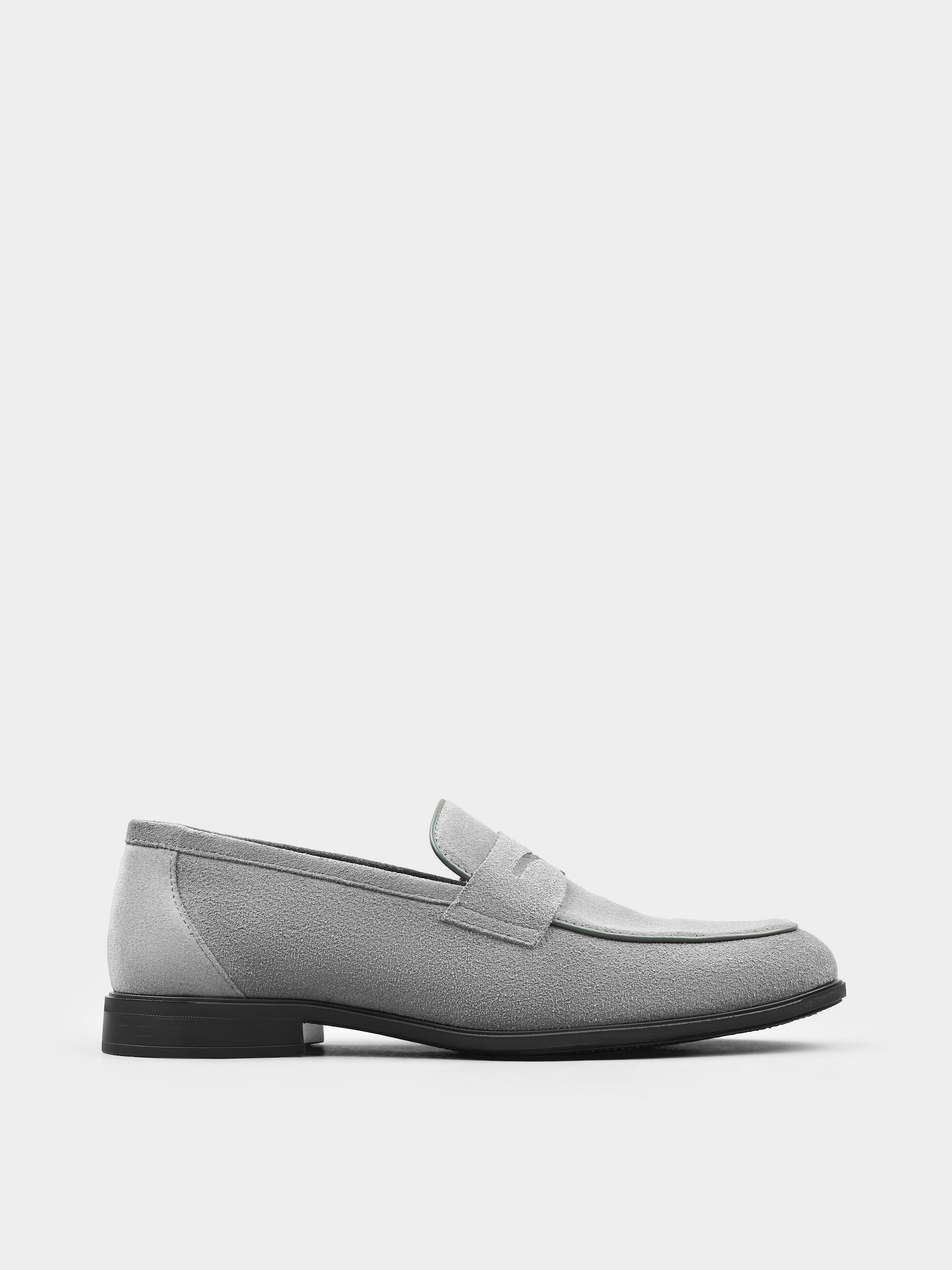 Szare Zamszowe Loafersy Demini