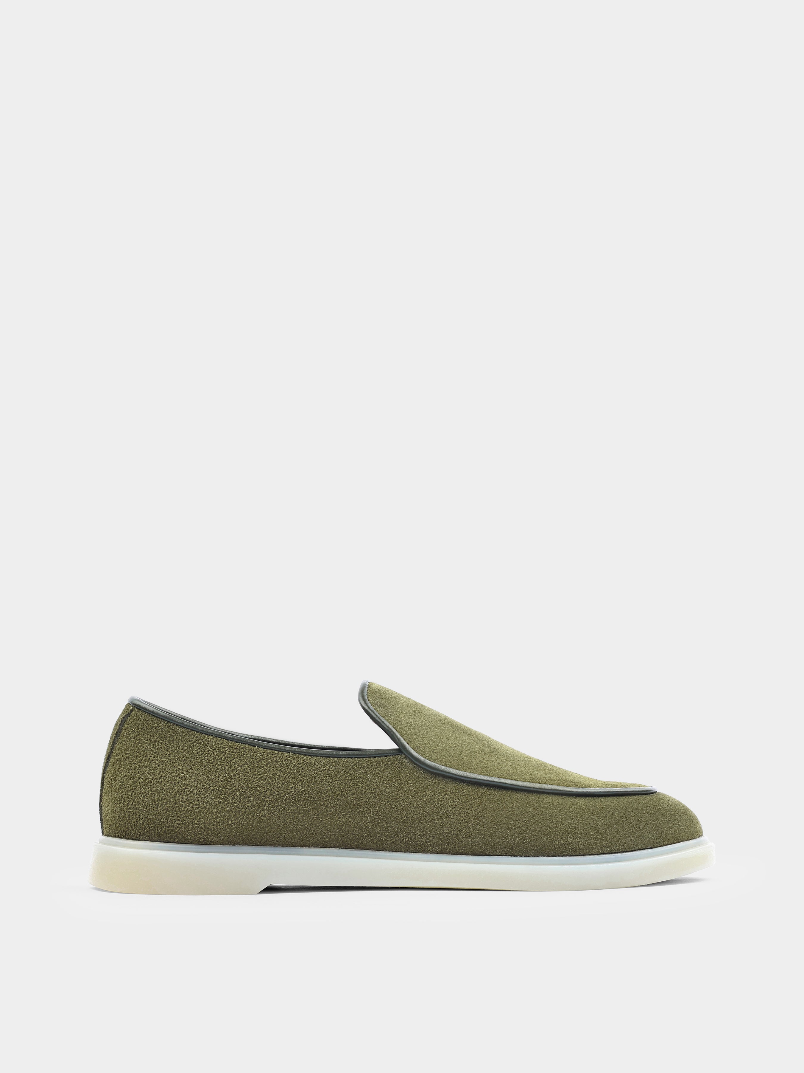 Oliwkowe Zamszowe Loafersy Denno