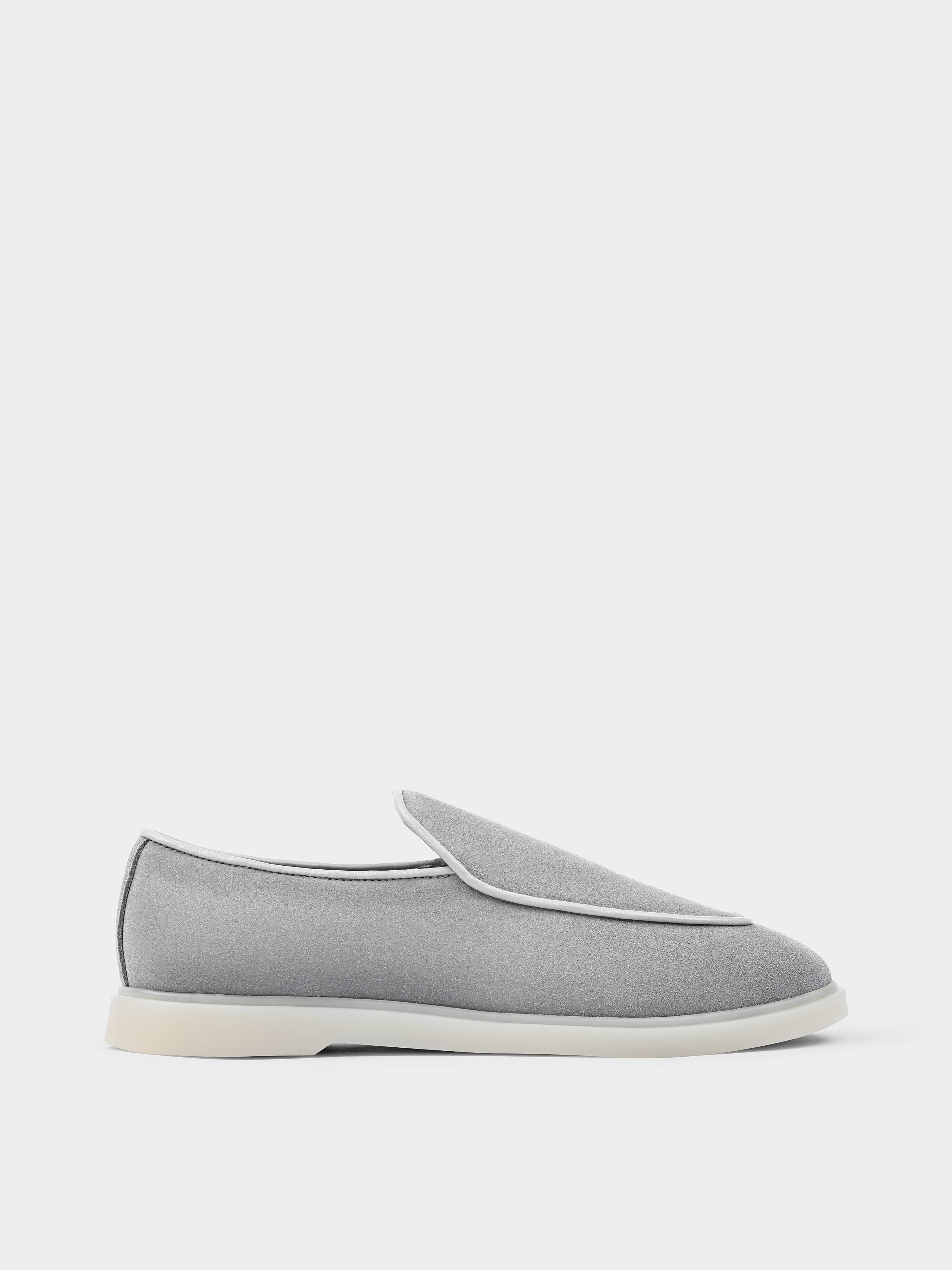 Szare Zamszowe Loafersy Denno