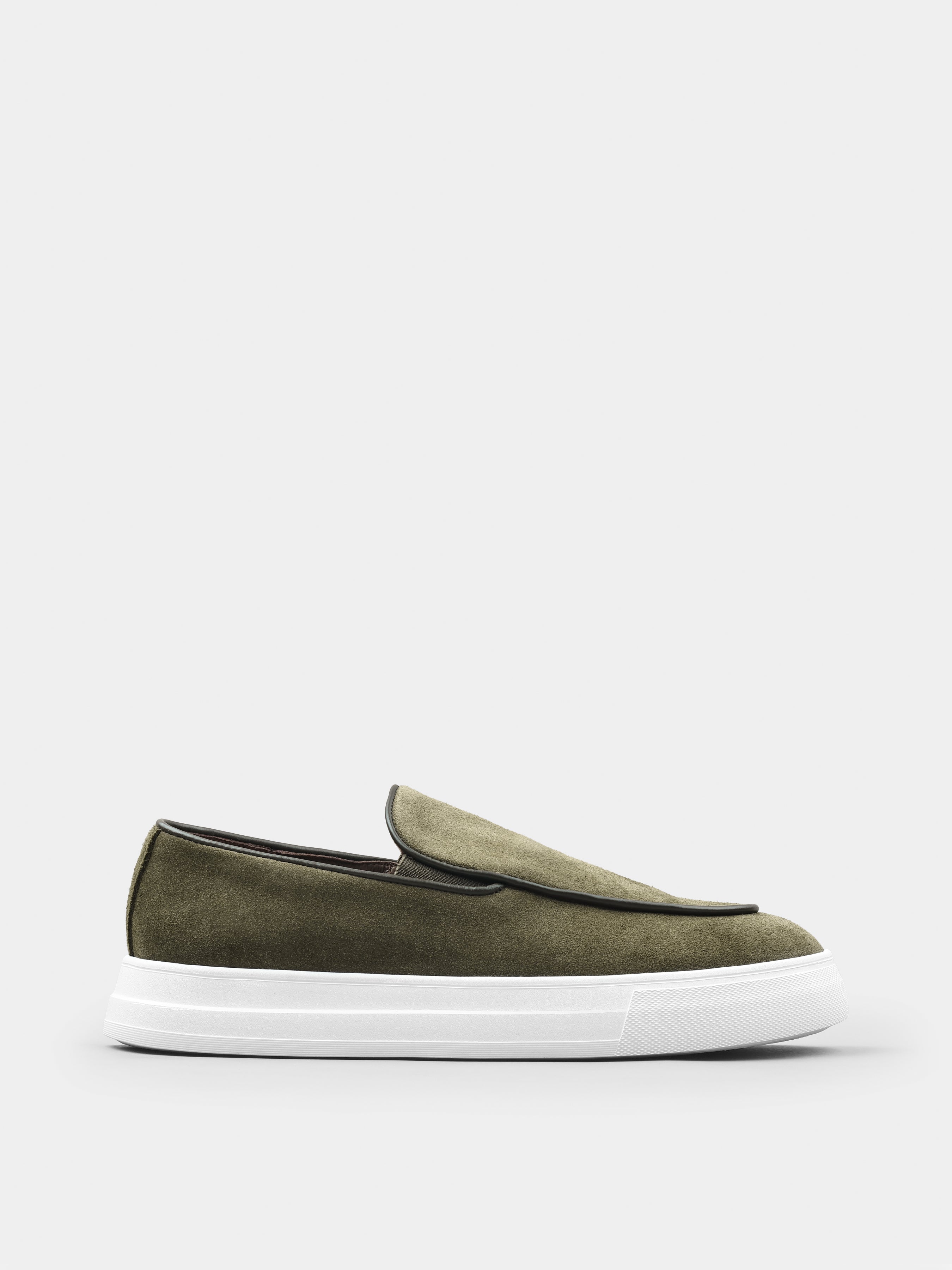 Oliwkowe Zamszowe Loafersy Oscuro