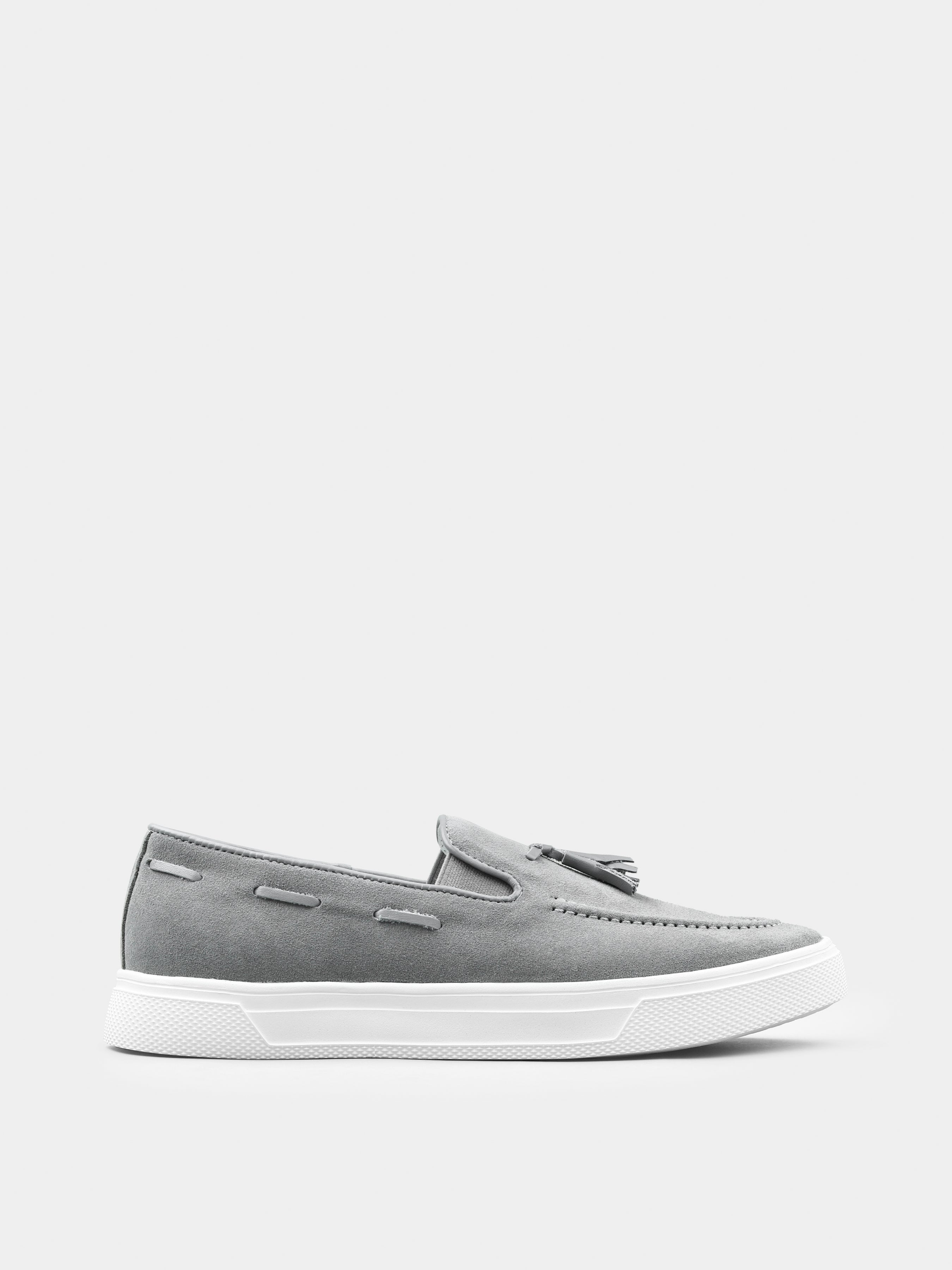 Szare Zamszowe Loafersy Spectr