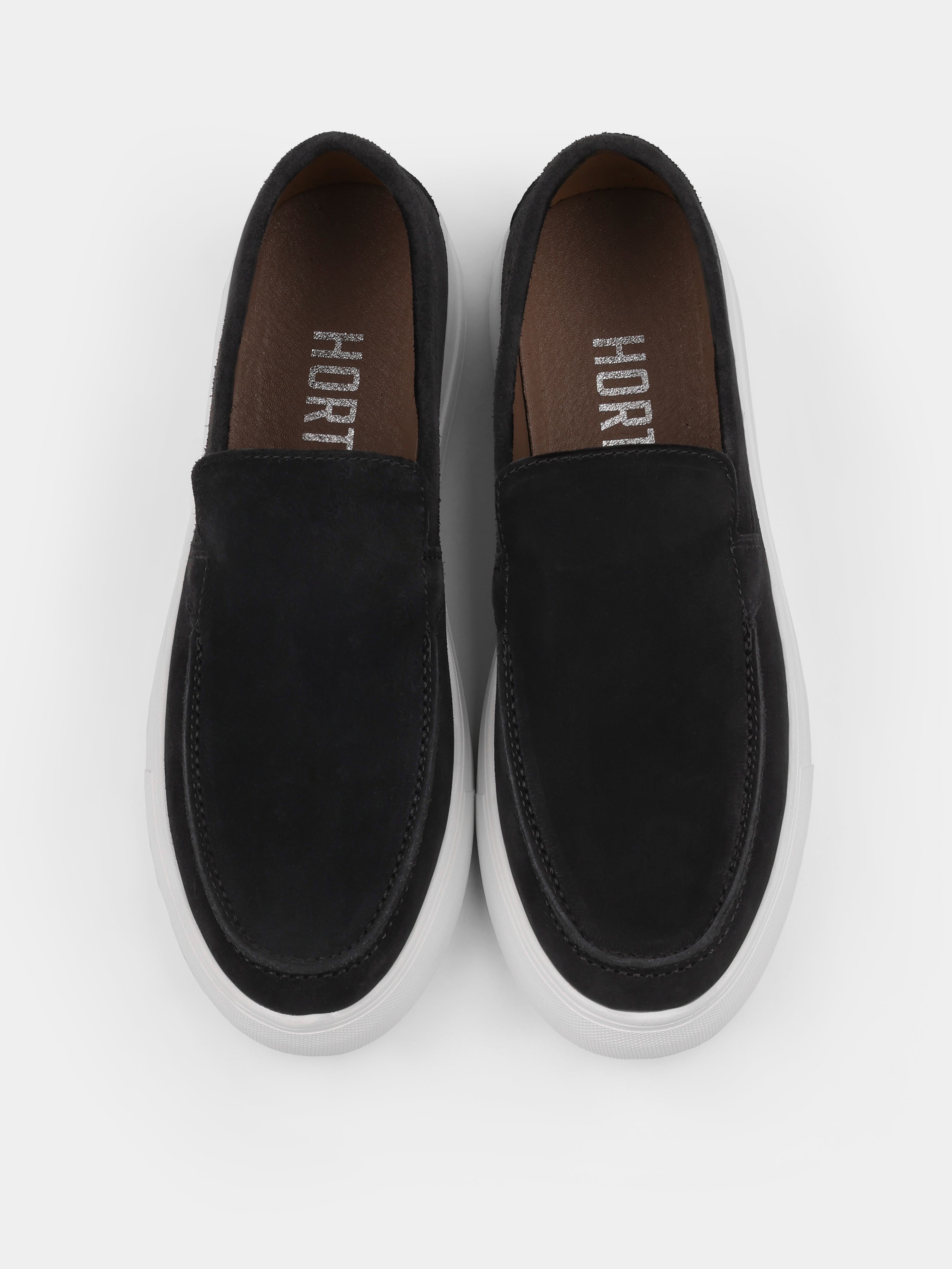 Czarno-Białe Zamszowe Loafersy Spectrum