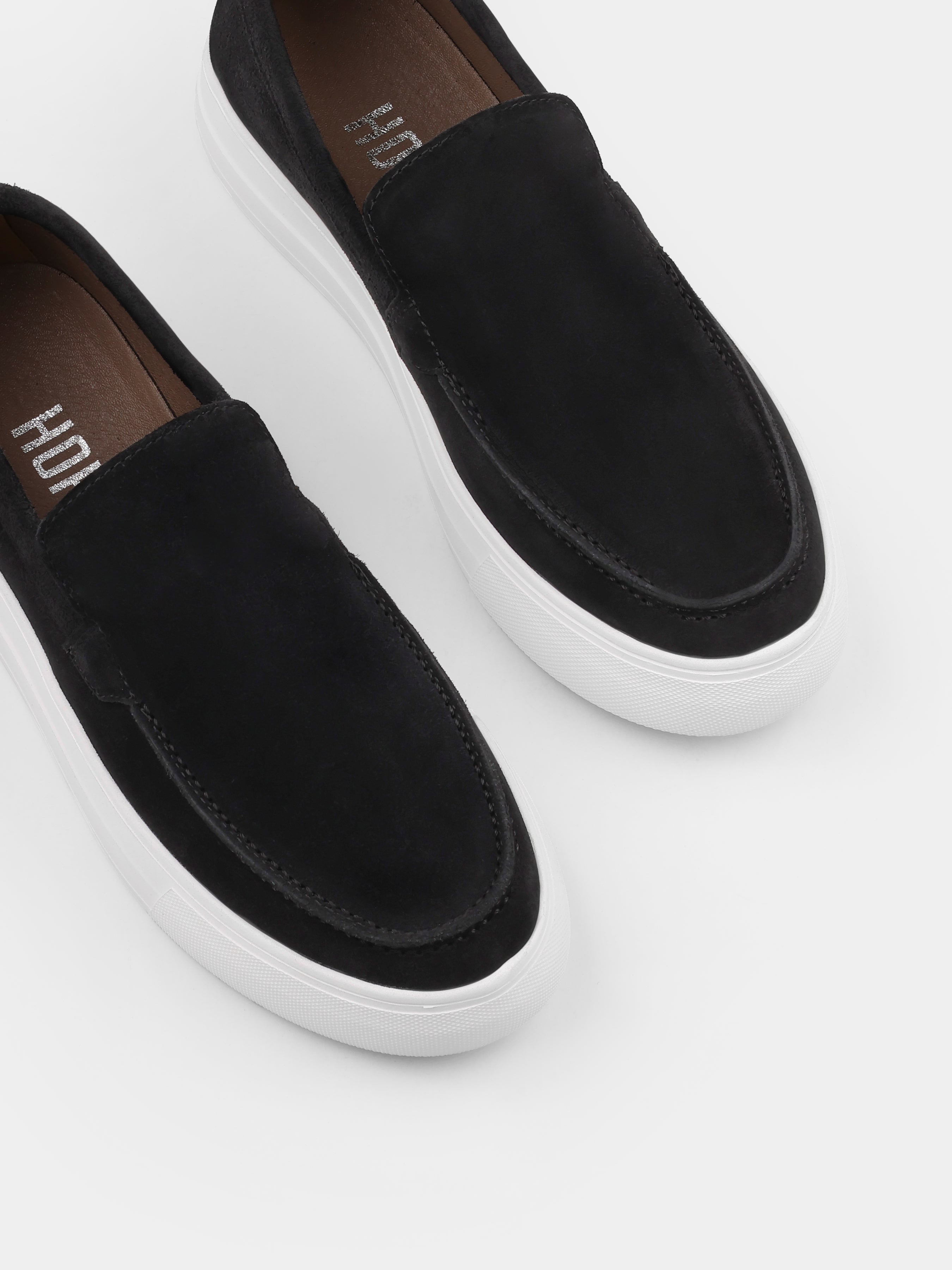 Czarno-Białe Zamszowe Loafersy Spectrum