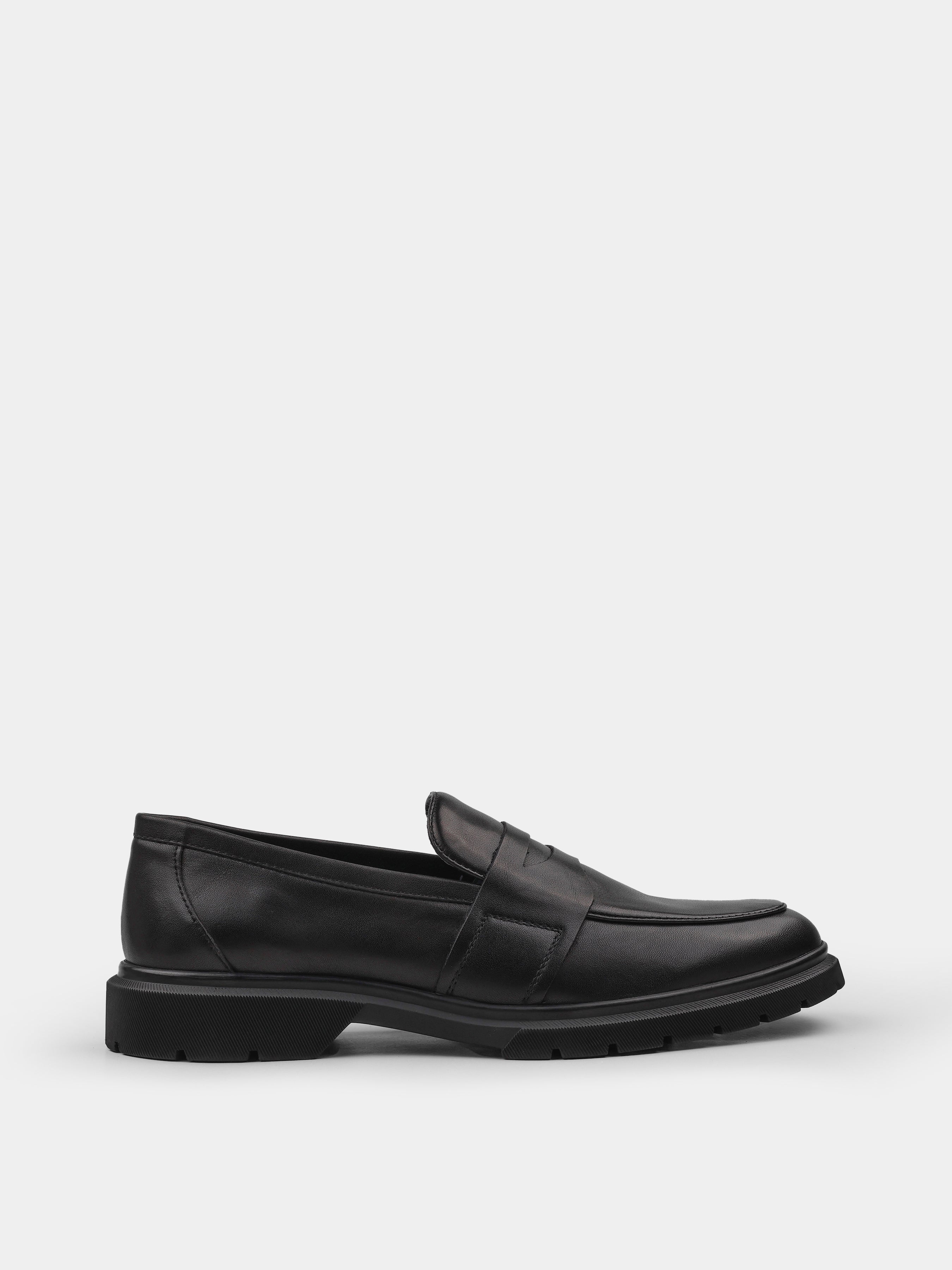 Czarne Skórzane Loafersy Foret