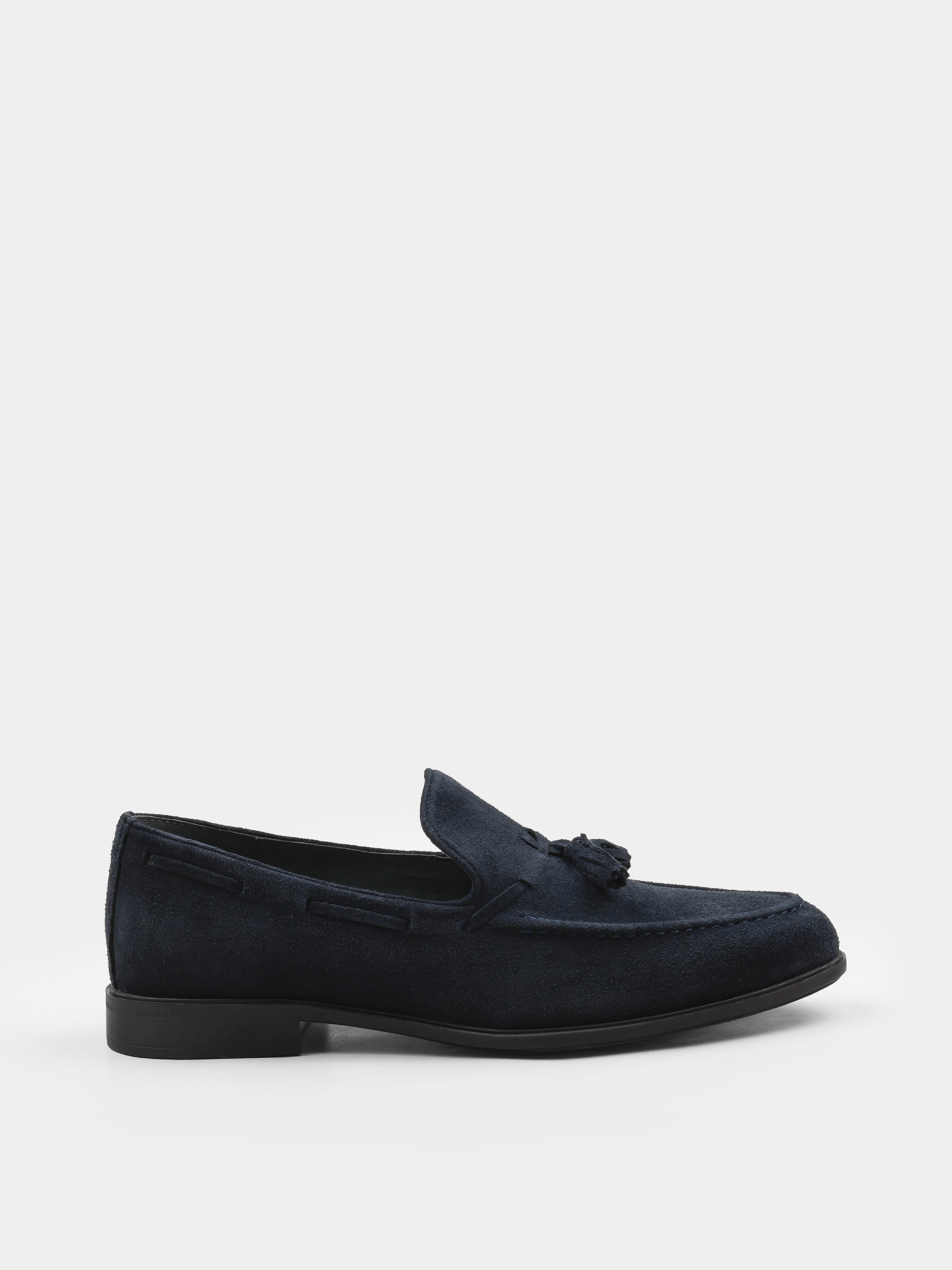 Granatowe Zamszowe Loafersy Frandi