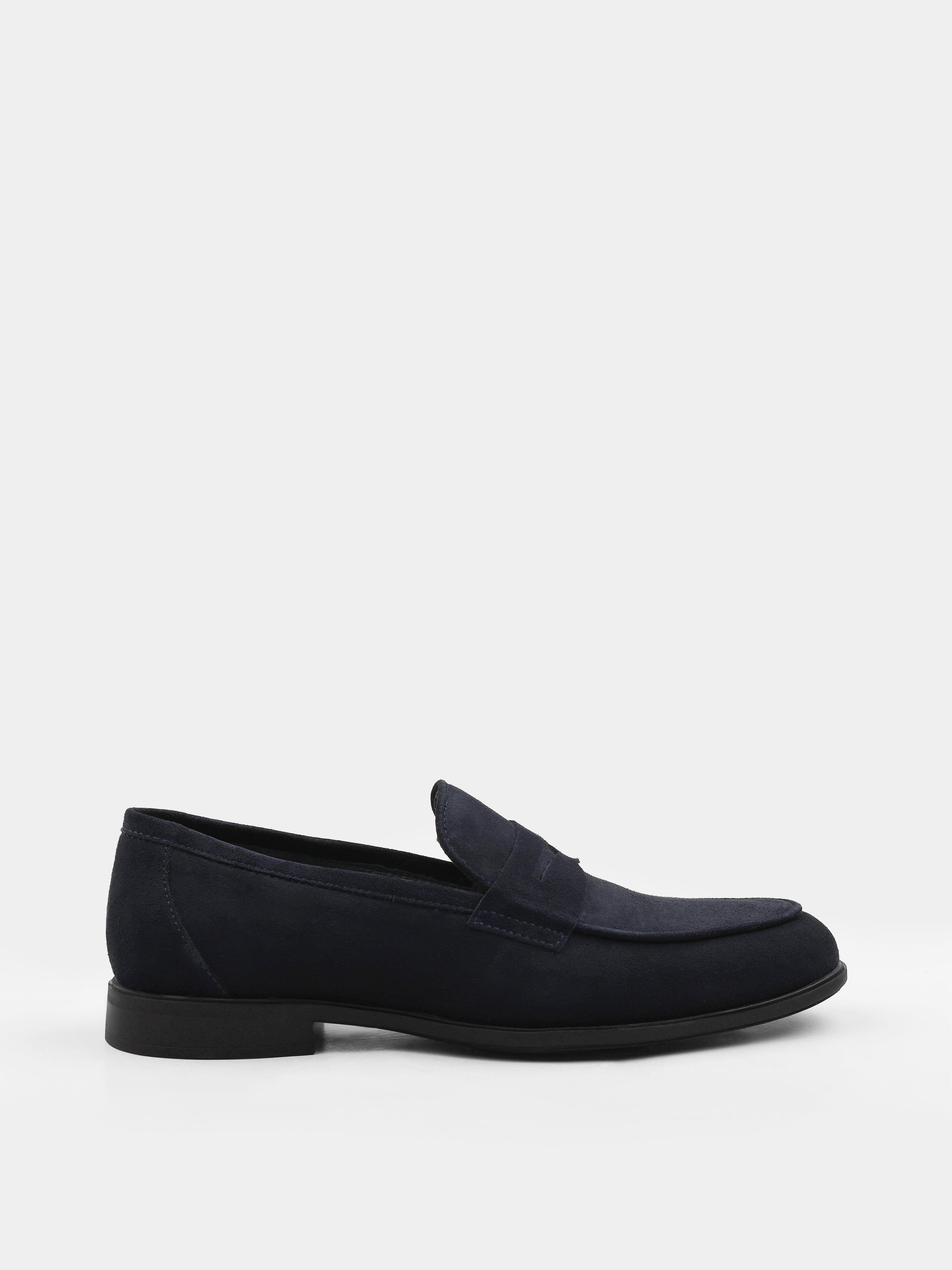 Granatowe Zamszowe Loafersy Demini
